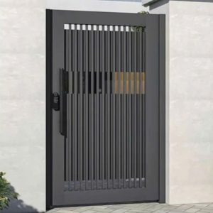 Cổng Nhôm 1 Cánh Ghi Xám Tối Tích Hợp Khóa Thông Minh