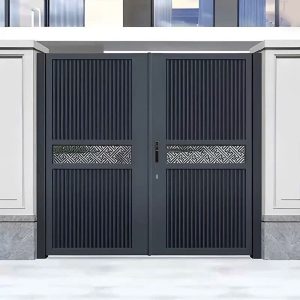 Cổng Nhôm 2 Cánh Đen Mờ Sơn Tĩnh Điện Hiện Đại