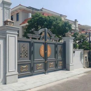 Cổng Nhôm Sơn Tĩnh Điện Họa Tiết Trống Đồng Độc Đáo