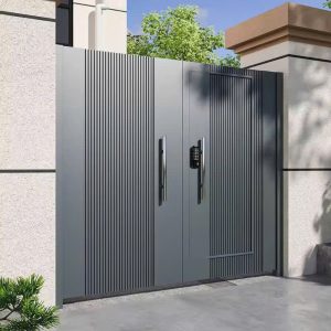 Cổng Nhôm Nan Dọc 2 Cánh Tích Hợp Khóa Điện Tử Thông Minh